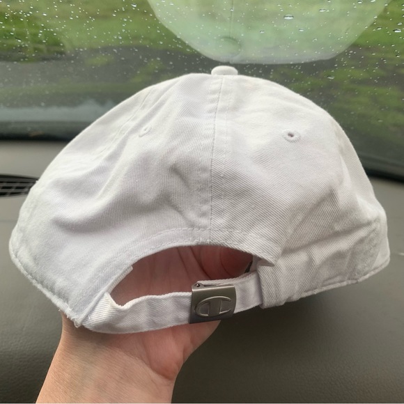 Champion bright white blue writing baseball cap adjustable silver clasp back - Picture 6 of 11